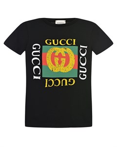 Черная хлопковая футболка с логотипом детская Gucci