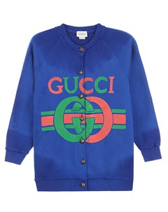 Синий кардиган из хлопка с рукавами реглан Gucci
