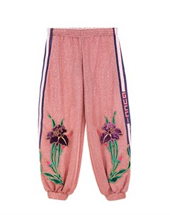 Розовые спортивные брюки с цветочными аппликациями детские Gucci