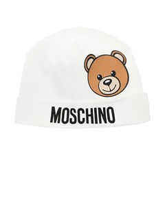 Белая трикотажная шапка с принтом и логотипом детская Moschino