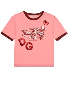 Розовая футболка с выишивкой пайетками детская Dolce&gabbana