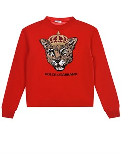 Красный свитшот с патчем леопард в короне детский Dolce&gabbana