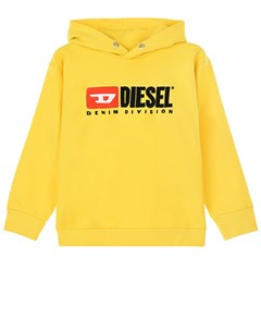 Желтая толстовка худи с логотипом детская Diesel