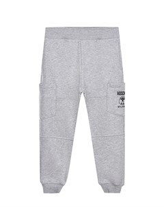 Серые спортивные брюки с накладными карманами детские Moschino