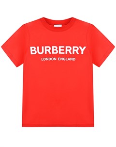 Красная футболка с белым логотипом детская Burberry