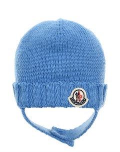 Голубая шапка из шерсти с завязками Moncler