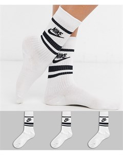 Набор из 3 пар белых носков с черными полосками и логотипом Nike