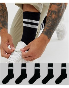 Набор из 5 пар черных спортивных носков с белыми полосками Скидка Asos design