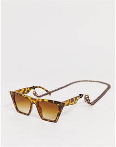 Солнцезащитные oversize очки в черепаховой оправе с пластиковой цепочкой Glamorous