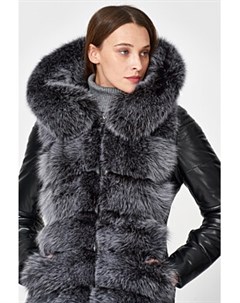Куртка из натуральной кожи с отделкой мехом песца Снежная королева