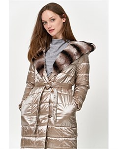 Утепленное стеганое пальто с отделкой мехом кролика Laura bianca