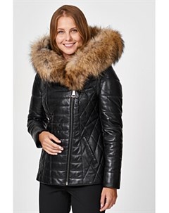 Утепленная кожаная куртка с отделкой мехом енота Снежная королева