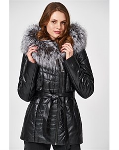 Утепленная кожаная куртка с отделкой мехом чернобурки La reine blanche