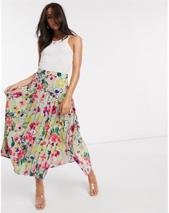 Плиссированная юбка мидакси с заниженной талией и винтажным цветочным принтом Neon rose