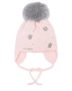Розовая шапка с серым помпоном детская Joli bebe