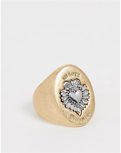 Массивное золотистое кольцо печатка Sacred hawk