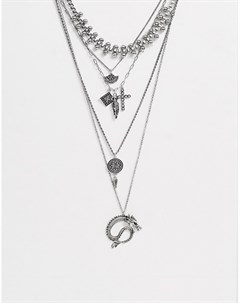 Серебристое ожерелье в несколько рядов с подвесками Sacred hawk