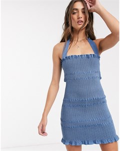 Синее джинсовое платье мини со съемной лямкой через шею Capulet