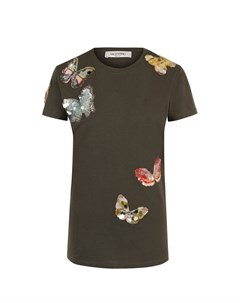 Хлопковая футболка с круглым вырезом и отделкой в виде бабочек Valentino