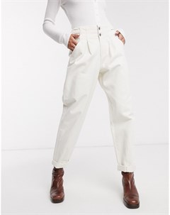 Свободные белые брюки с пряжкой Bershka