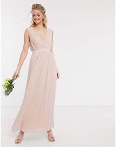 Розовое платье макси с глубоким V образным вырезом и складками Y.a.s