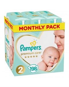 Подгузники Premium Care для новорожденных 2 р 4 8 кг 198 шт Pampers