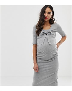 Серое облегающее платье с рукавами 3 4 и завязкой Bluebelle maternity