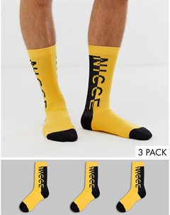 3 пары желтых спортивных носков с логотипом Nicce