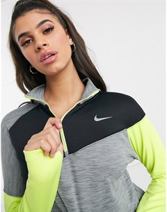 Серо лаймовый топ с молнией до груди Nike running
