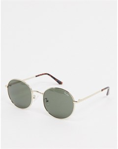Круглые солнцезащитные очки с золотистой оправой и зелеными стеклами Quay australia