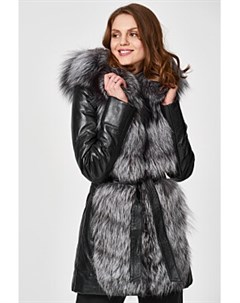 Утепленная кожаная куртка с отделкой мехом чернобурки Снежная королева