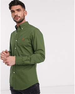 Оливково зеленая рубашка узкого кроя Polo ralph lauren