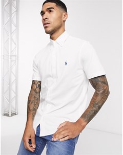 Белая узкая рубашка из пике с короткими рукавами и логотипом Polo ralph lauren