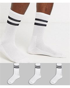 3 пары белых носков в полоску New look