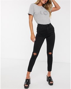 Черные моделирующие джинсы скинни с рваной отделкой New look