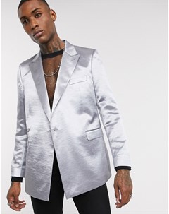 Серебристый приталенный пиджак металлик с драпировкой Asos design