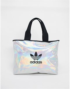 Серебристая сумка шоппер с логотипом трилистником Adidas originals