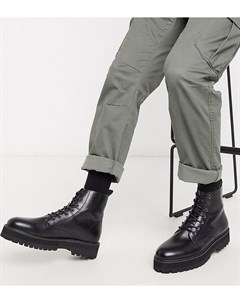 Черные ботинки из искусственной кожи для широкой стопы на шнуровке и массивной подошве Asos design