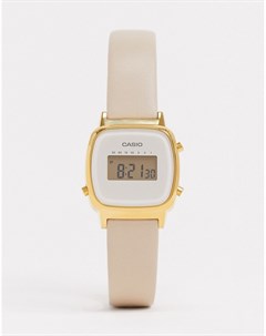 Цифровые часы с кожаным ремешком кремового цвета Casio