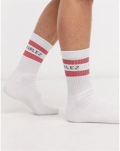 Белые носки с красными полосами и логотипом Parlez