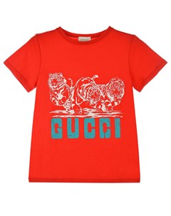 Красная футболка с принтом тигры детская Gucci