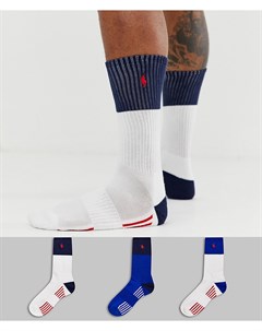 Набор из 3 пар спортивных носков белого белого синего красного цвета с логотипом Polo ralph lauren