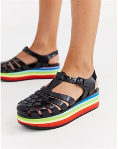 Резиновые сандалии на разноцветной плоской платформе Melissa