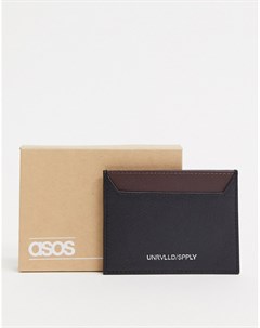 Черный кожаный кошелек для карт с бордовой отделкой Asos design