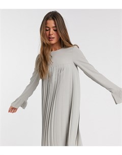 Серое плиссированное платье мини с длинными рукавами ASOS DESIGN Tall Asos tall