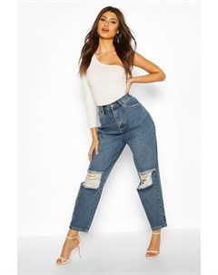Объемные джинсы с эффектом поношенности с высокой талией Boohoo
