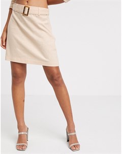Льняная мини юбка персикового цвета с поясом и черепаховой пряжкой Vero moda
