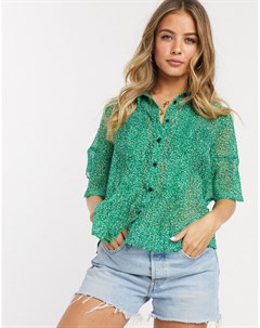 Зеленая рубашка с плиссировкой и цветочным принтом French connection