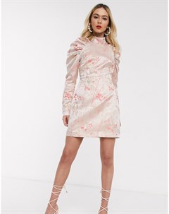 Розовое жаккардовое платье мини с пышными рукавами Collective the label