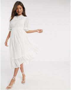 Белое платье миди с вышивкой ришелье River island